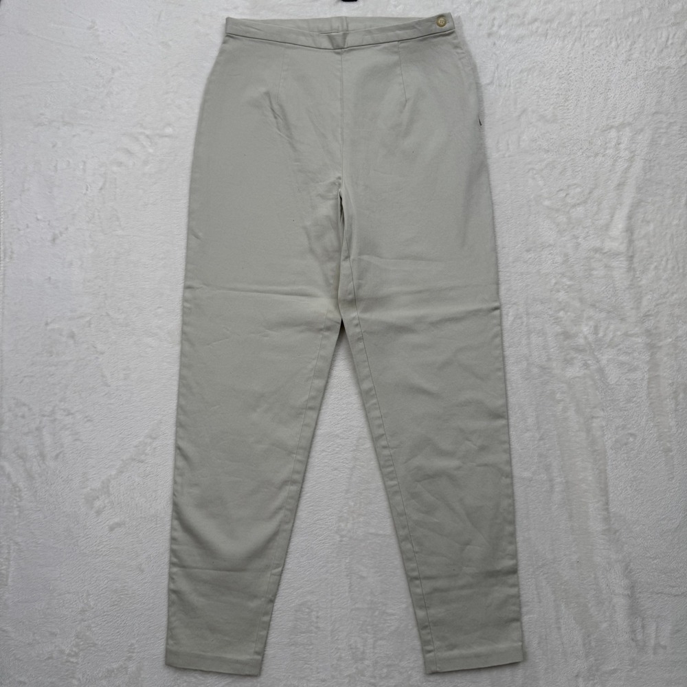 J. Jill Tapered Pants Womens 10 Beige Cotton Lycra Side Zip High Rise Slim Fit